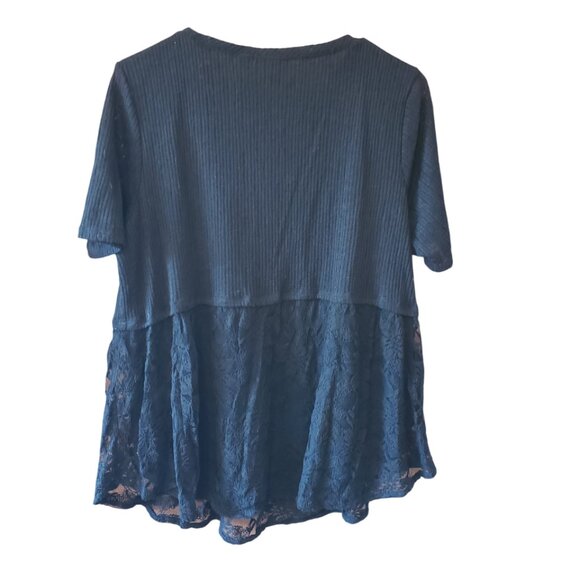 LC Lauren Conrad Black Knit & Lace Short Sleeve Top Pull Over Size XXL PRETTY! - Picture 2 of 6